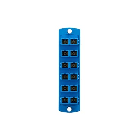 Leviton SC DUPLEX SM PLATE WITH SIX, COUPLERS OS2 BLUE CERAMIC, SLEEVE 12 FIBER 489543